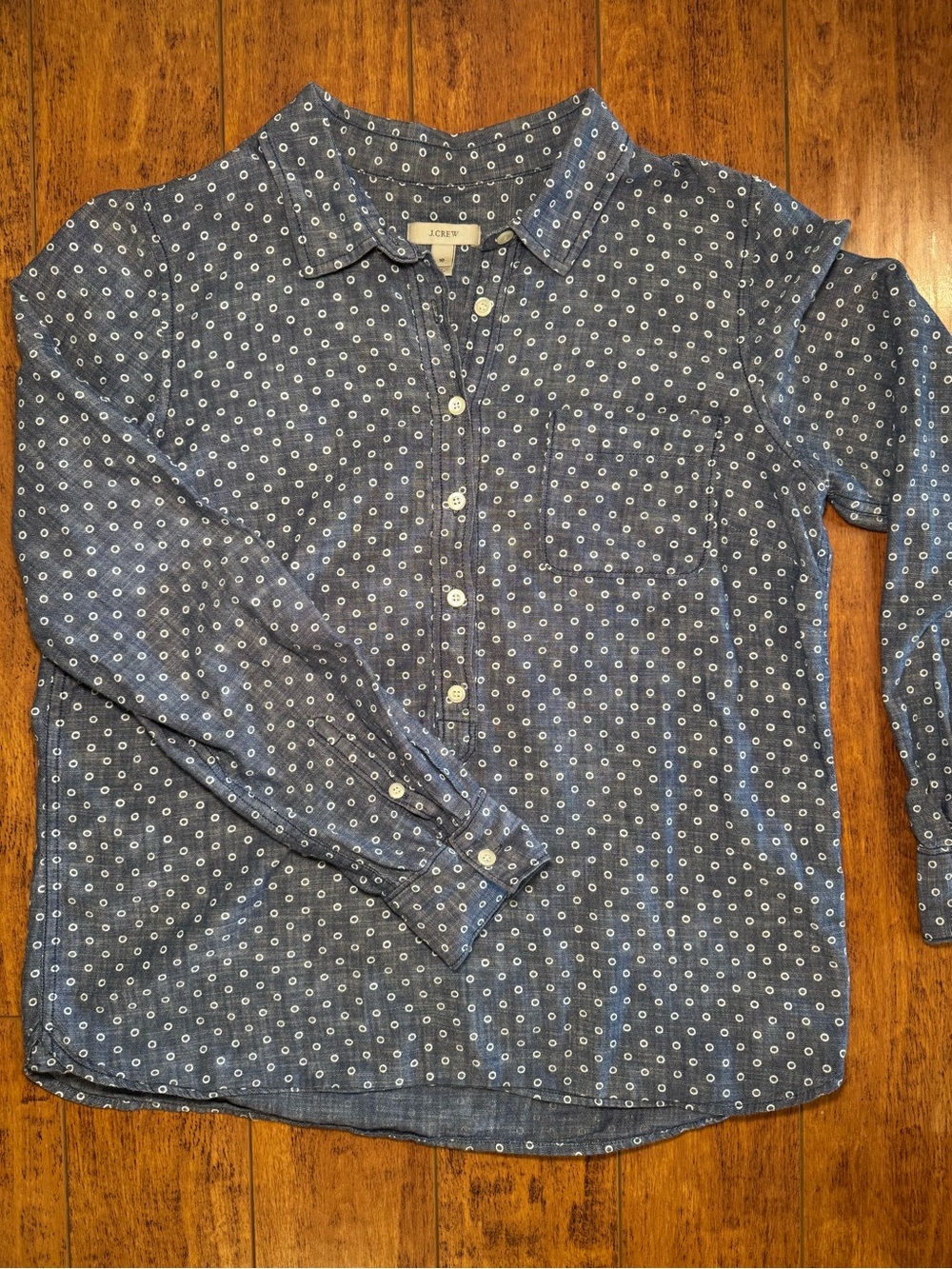 J. Crew Navy Blue Button-Down Shirt with White Dot Print